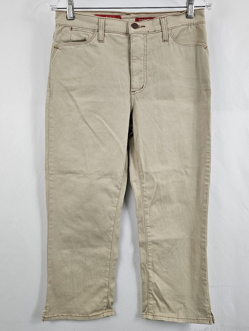 NYDJ Beige Khaki Mid Rise Cropped Tummy Tuck Jeans, Sz 4